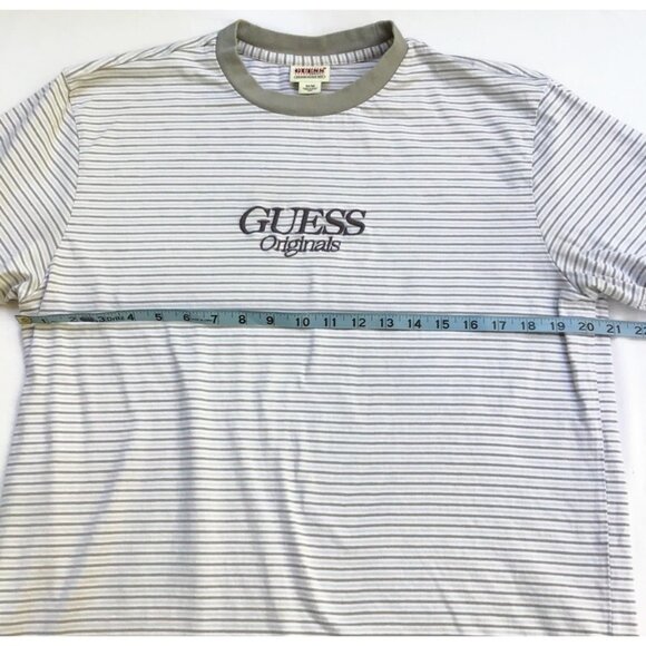2 Guess Originals T Shirts Mens M White Gray Black Striped Retro Embroidered S/S - Picture 10 of 12